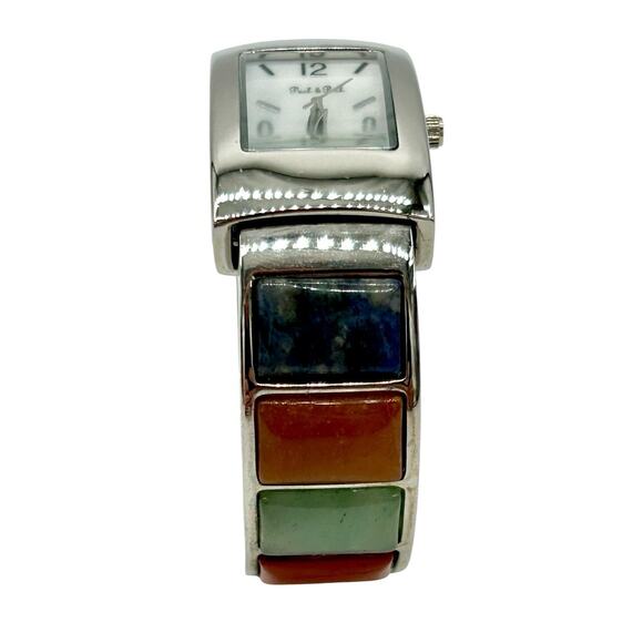Vintage Peck And Peck Cuff Bracelet Watch With Faux Stones New Battery Works - Picture 6 of 8